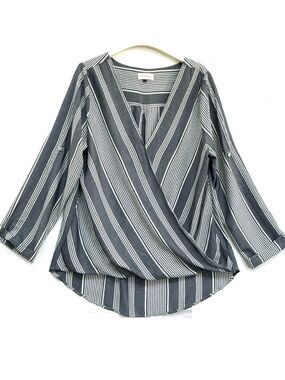 Alythea Striped Wrap Front Long Sleeve Blouse size XL
